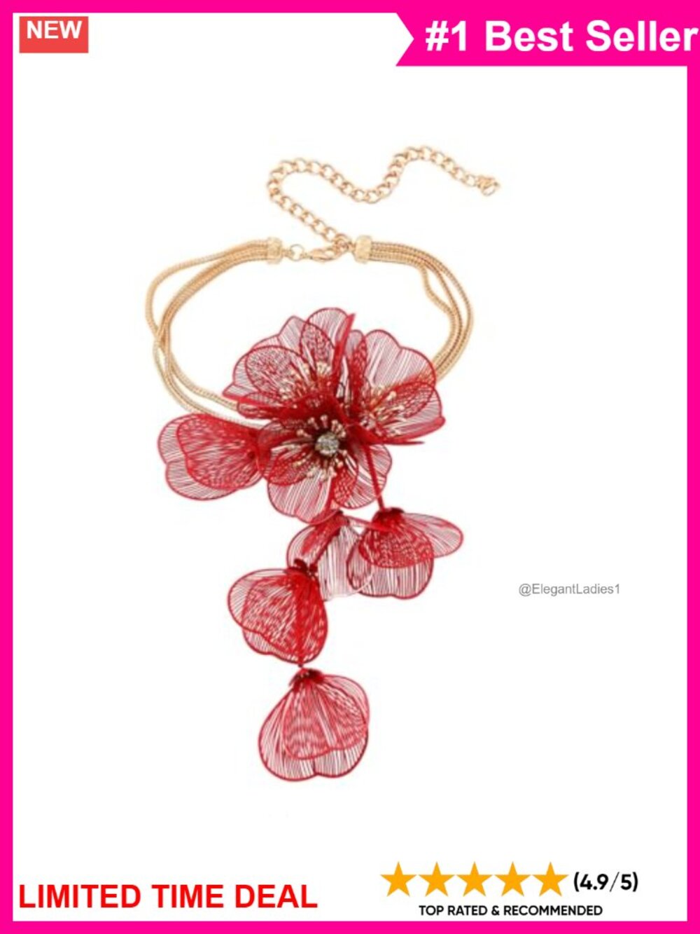 Gold Plated 3D Floral Layered Y-Necklace Boho Statement